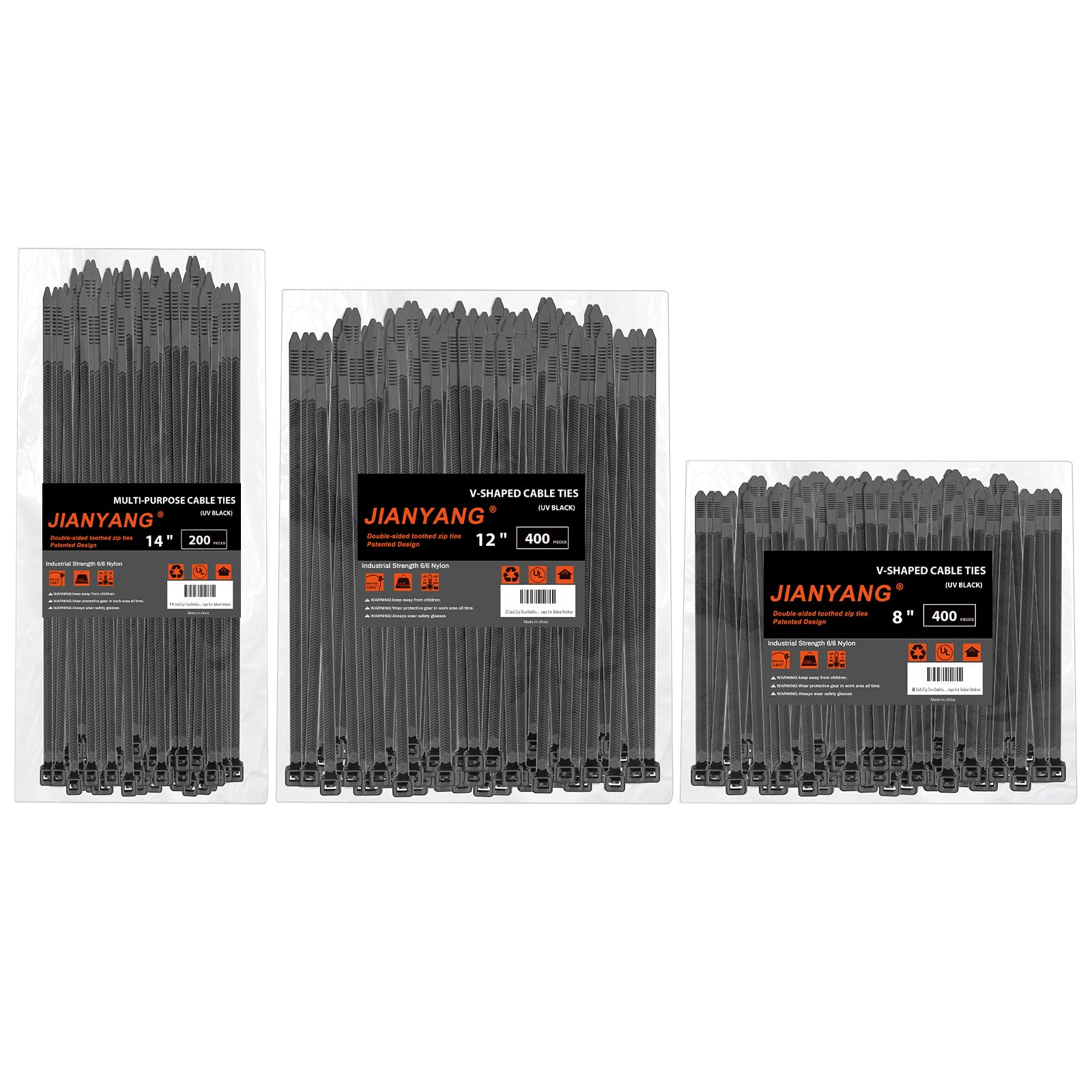 Heavy Duty Zip Ties - 400 Pack, 100LBS Strength -8