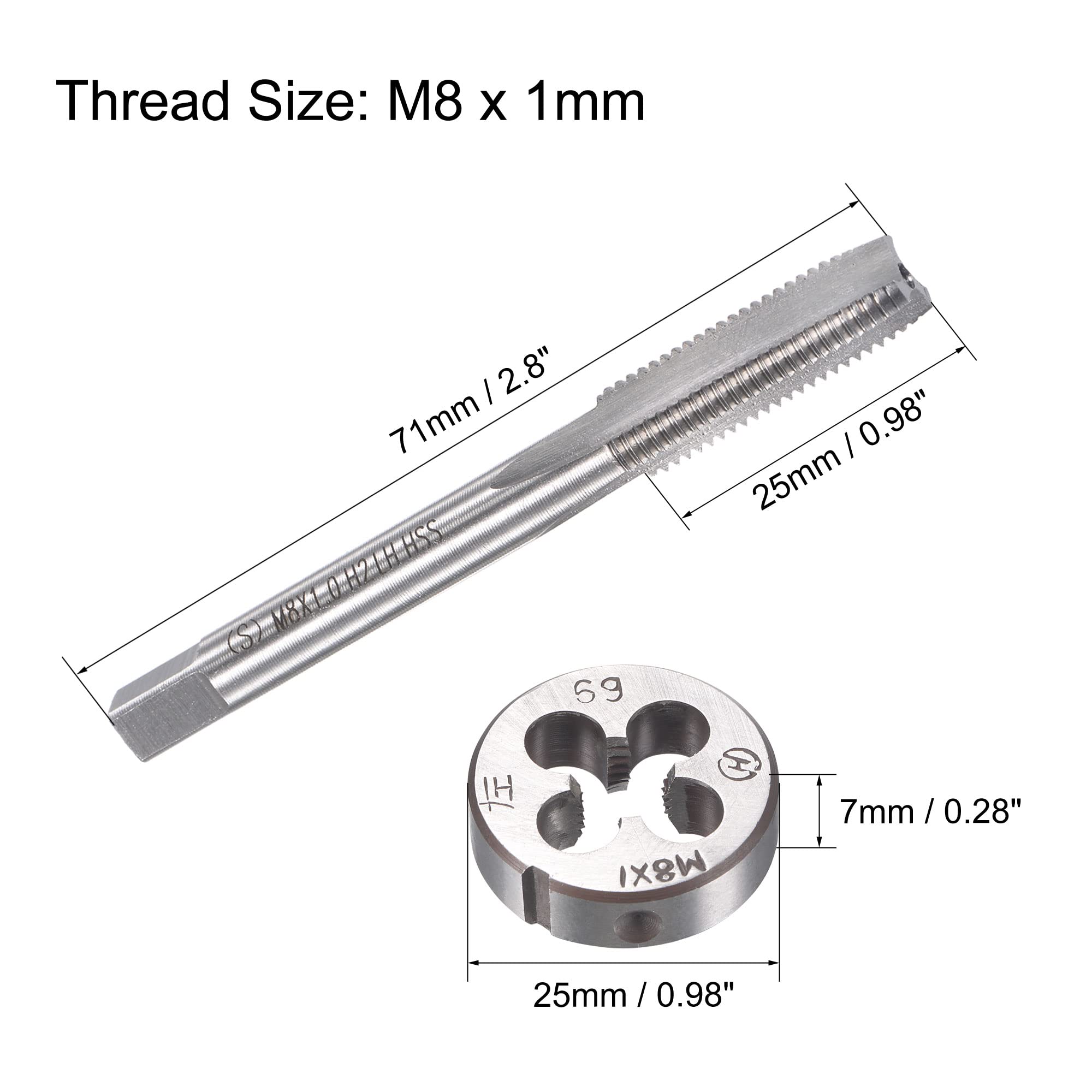 uxcell M8 x 1mm Metric Left Hand Tap and Die Set, Machine Thread Screw Tap with Round Threading Die, Tap & Die Kit for Nut Screw Bolt Thread Repair — Amazon image 2