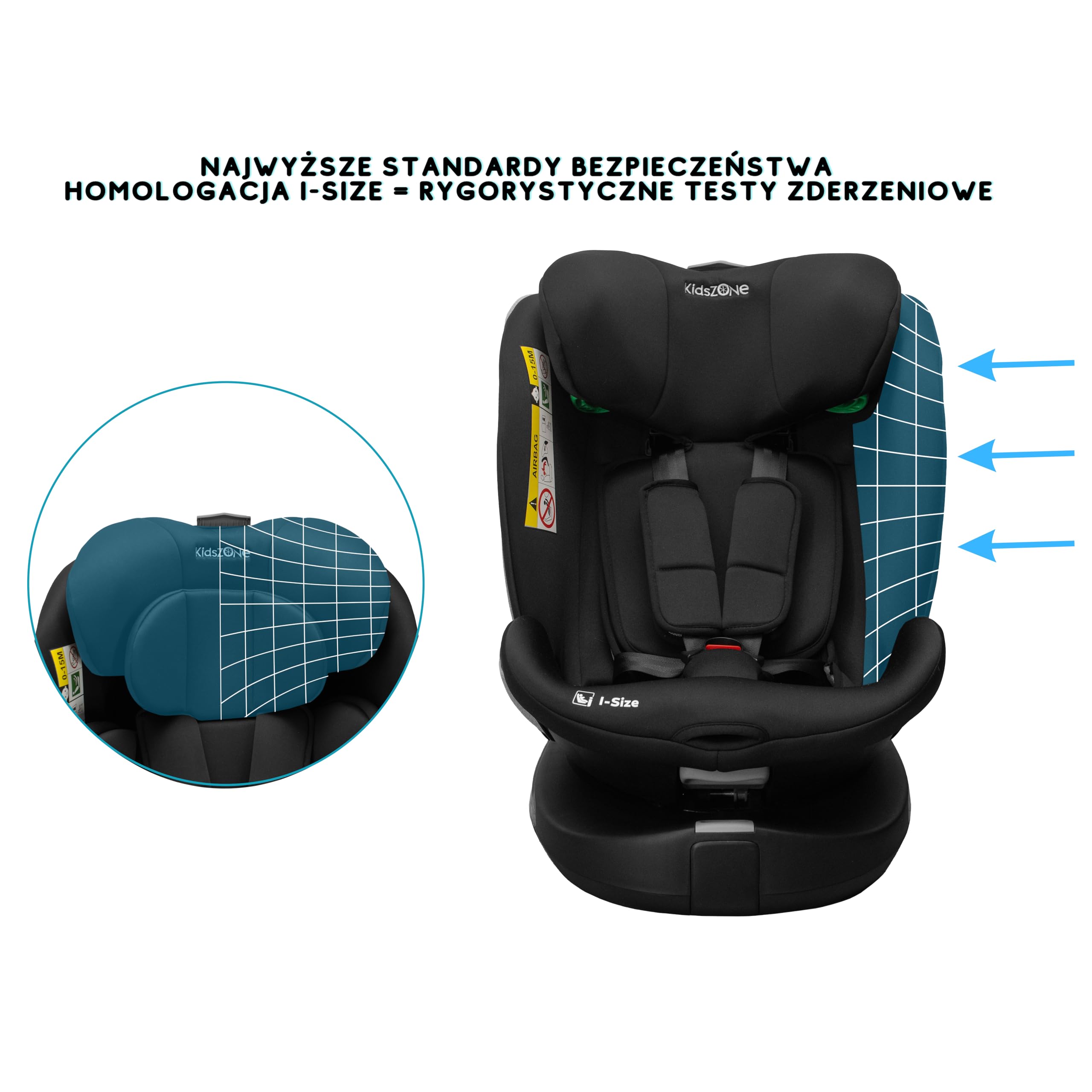 Fotelik samochodowy dla dzieci 0-36 kg – i-Size 40-150 cm, ISOFIX z bazą obrotową 360° – RWF/FWF, regulacja zagłówka i nachylenia – Memory Foam, dla dzieci od 0 do 12 lat