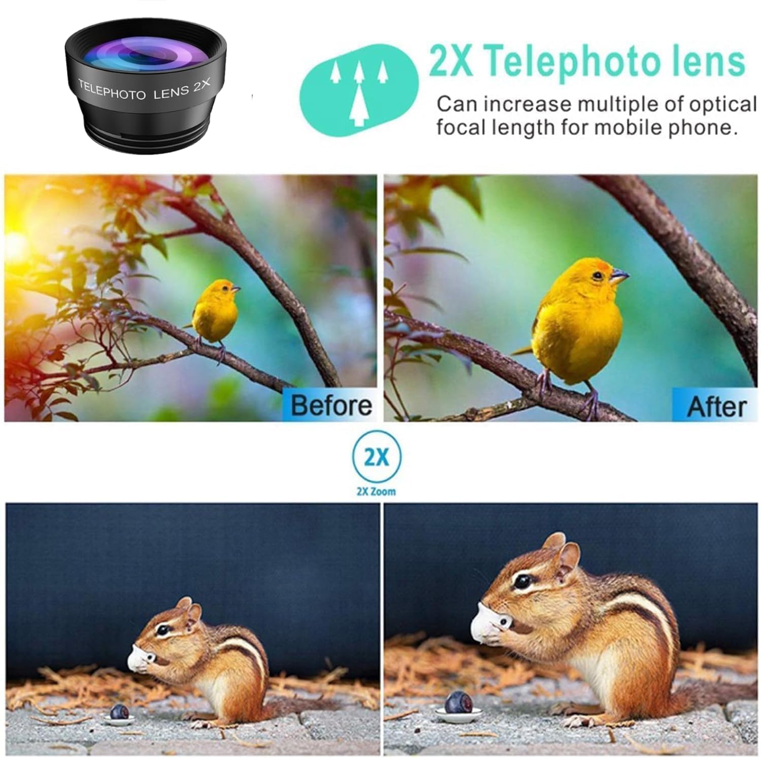 5 en 1 Objectif téléphone, lentille Smartphone,Objectif Fisheye 198°,Objectif Macro 15X+ Grand Angle 0.63,CPL/2X Téléobjectif pour la Plupart des Smartphones (Noir)