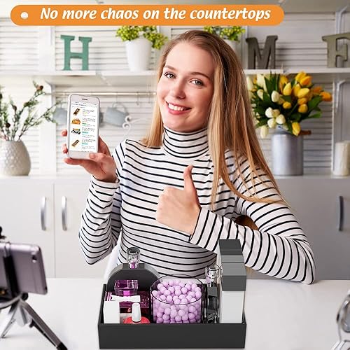 Miniatura 4 de Organizador de cajones de bambú negro - Organizador de cubiertos y utensilios para cajones de cocina, cajas divisoras de cajones multiusos para