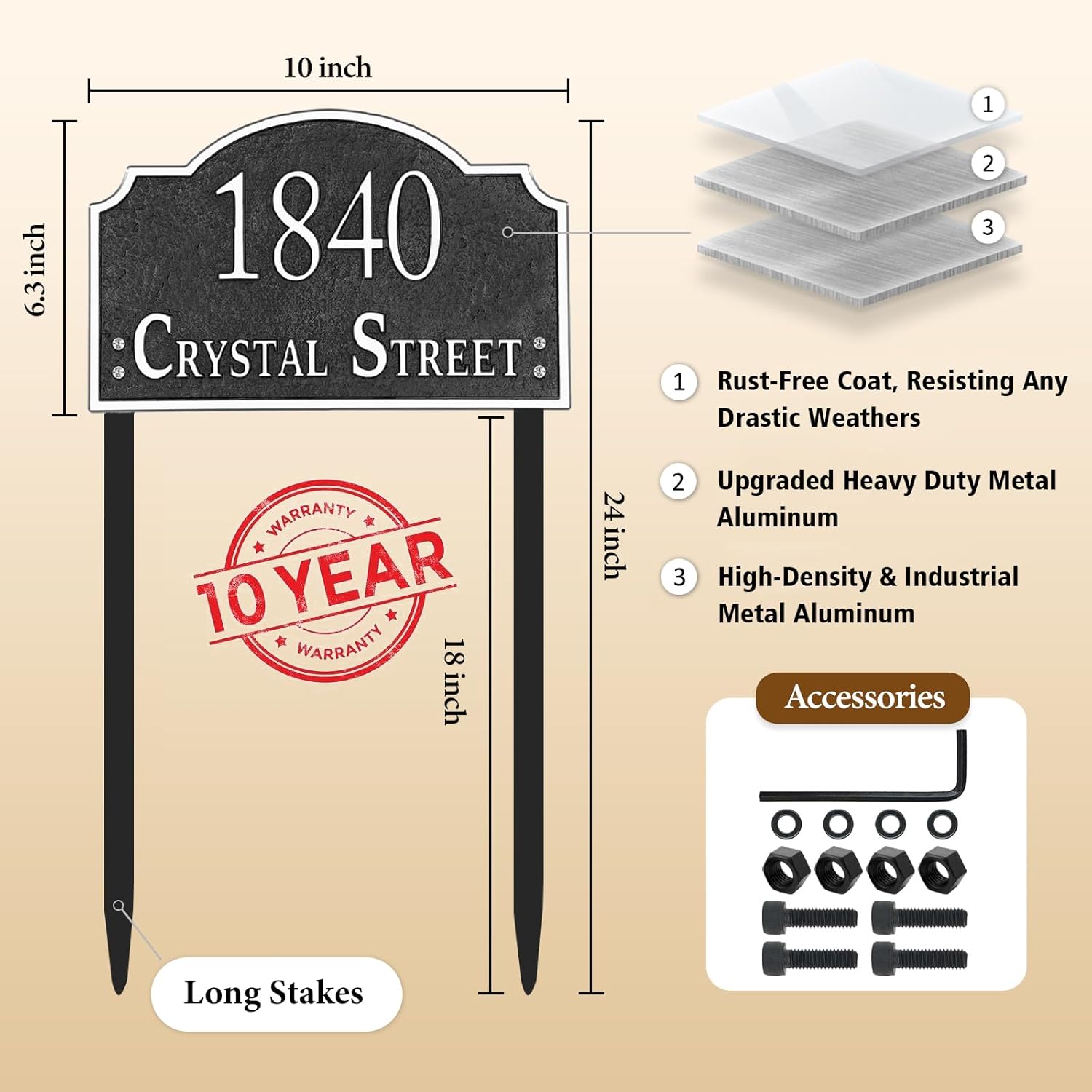 Personalized Address Sign LAWN MOUNTED - Custom House Number Sign Plaque,Address Plaque,House Address Numbers for Outside House Lawn,Yard,Ground,Garden,Drive Way Metal Free Standing with Stakes(Rose