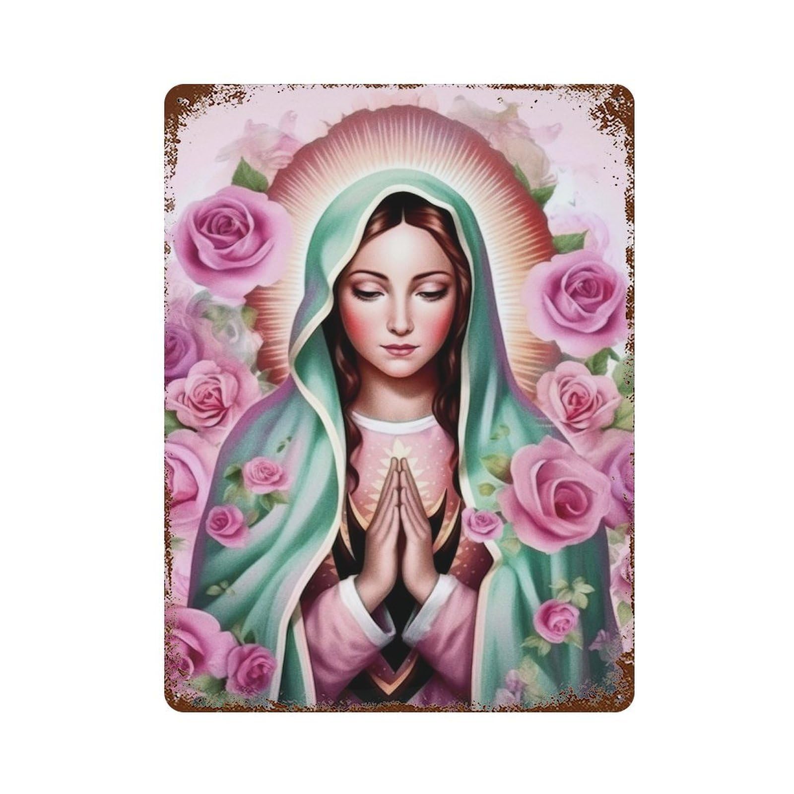 Distressed Metal Wall Sign with Christ Poster Catholic 2 Design 15.7"x11.8", for Shed, Workshop And Garage Wall Decor, Decorative Metal Wall Art