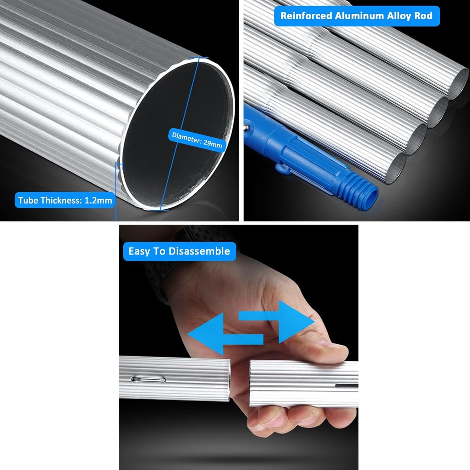 Palo de extensión telescópico de aluminio alimentado por agua para limpiar paneles solares y sistemas fotovoltaicos, longitud ajustable de 1 a 12 m
