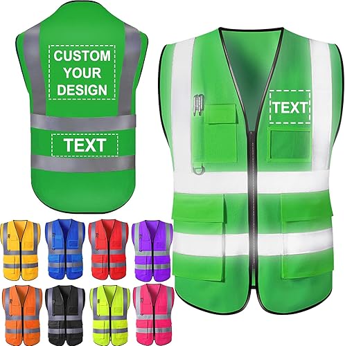 Vista 14 de Aolun Chalecos de seguridad de alta visibilidad, chaleco reflectante con bolsillos, logotipo personalizado, ropa de trabajo protectora para hombres