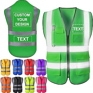 Custom Safety Vests Reflective Vest with Pockets Personalized Logo Name High Visibility Protective Workwear for Men Women(XL)