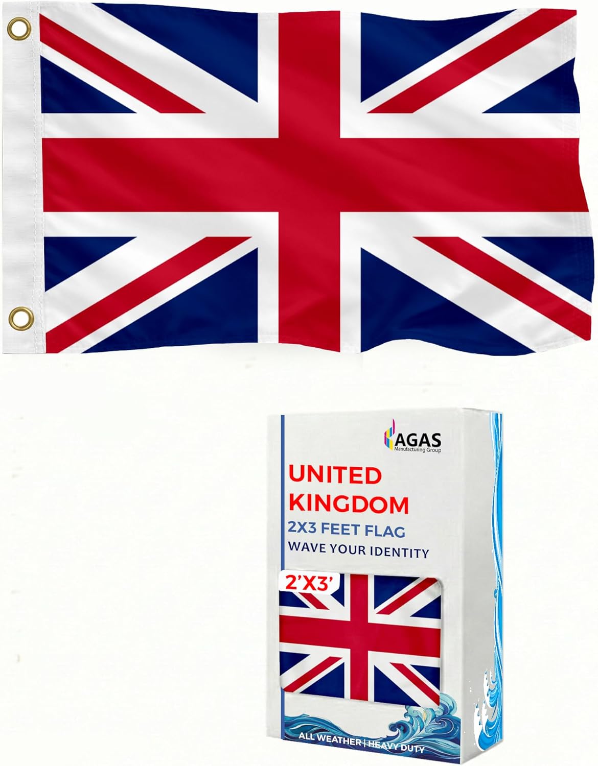 AGAS United Kingdom Flag 2x3 ft Outdoor 200D Nylon Double Stitched Hem Never Rust Brass Grommets Canvas Header British Union Jack Flag