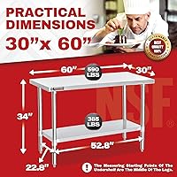 Vista 15 de DuraSteel - Mesa de trabajo de acero inoxidable para alimentos (grado comercial)