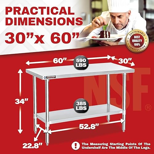 Vista 15 de DuraSteel - Mesa de trabajo de acero inoxidable para alimentos (grado comercial)