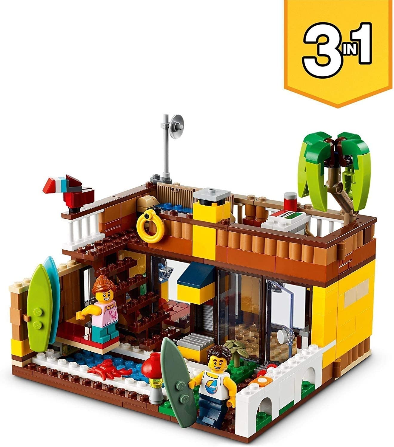 LEGO Creator Surfer Beach House, Kit di Costruzione in Mattoncini 3 in 1, Faro e Casetta con Piscina e Animali Giocattolo, Giochi per Bambini e Bambine da 8 Anni in su, Idea Regalo Creativa 31118