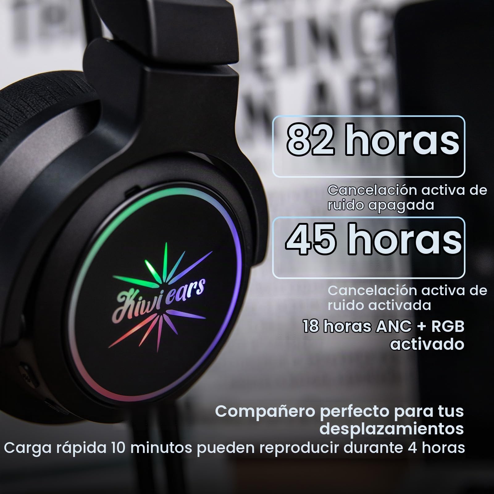 Linsoul Kiwi Ears Aventus Bluetooth 5.4 Over Ear Auriculares,Cascos Inalámbricos para DJ,Audífonos de Juego de Doble Controlador Dinámico con ANC Híbrido,82H de Tiempo de Reproducción para Gaming