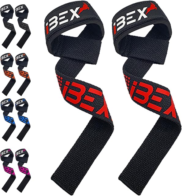 iBEX Weight Lifting Straps with Padded Wrist Support and Advanced Gel Grips - Strongly stitched 100% cotton Extra Long Gym Straps for Deadlift, Workout & Barbell Shrugs