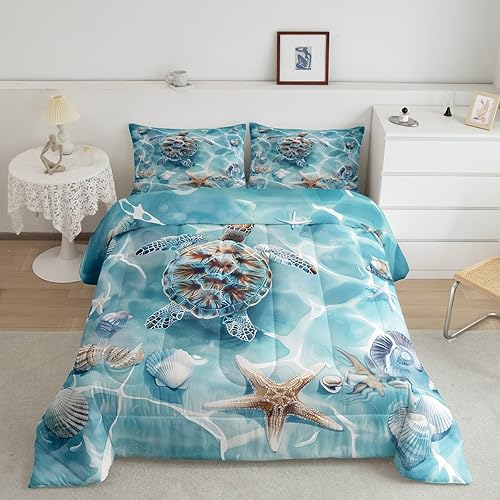 Miniatura 16 de Erosebridal Juego de edredón de ballena náutica, tamaño matrimonial, juego de ropa de cama retro azul con ondas oceánicas para niños y niñas, Negro