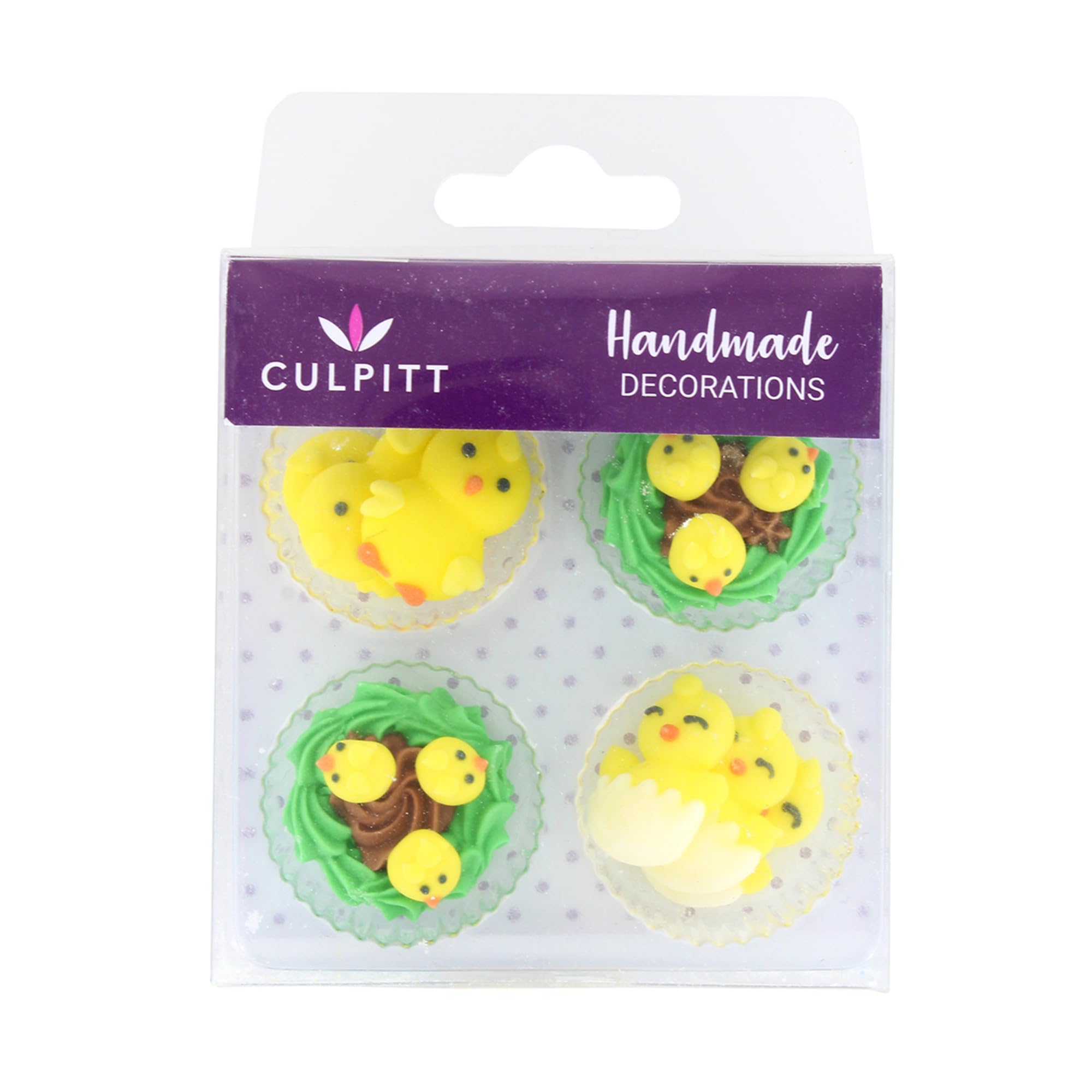 Culpitt Easter Chick Sugar Piping's, Handmade Royal Icing Cupcake Toppers, Sugar Decorations for Cupcakes, Cakes, Easter, Spring | Edible - Pack of 10