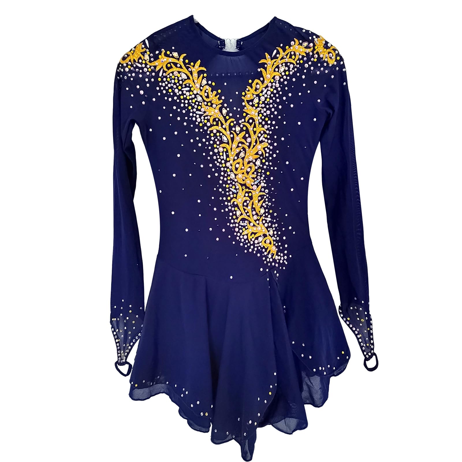 LIUHUO Figure Skating Costumes Women Blue Gold Thread Embroidered Pattern Costumes