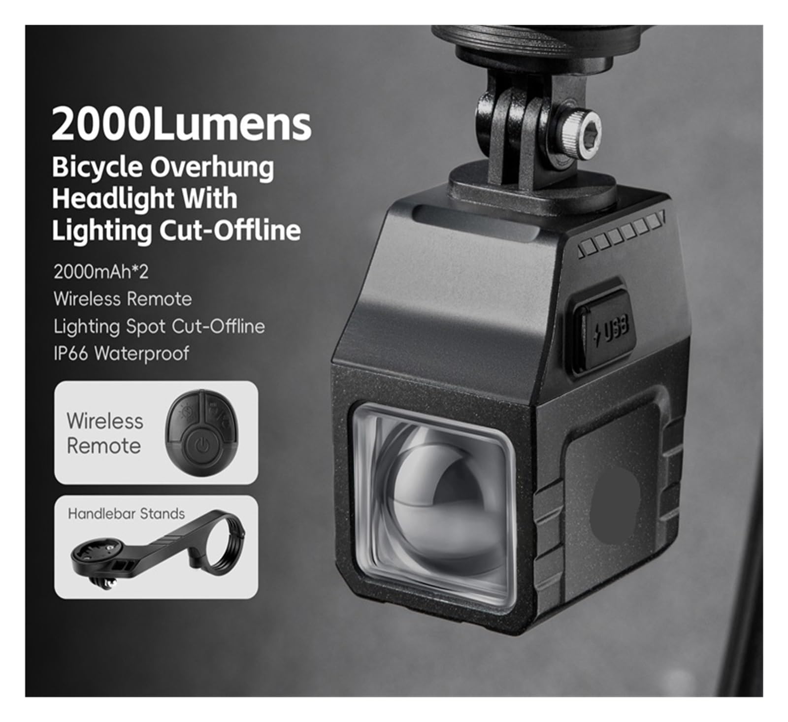 Luce anteriore for bici antiriflesso da 1 pz 2000LM | Pendolarismo notturno, mountain bike, ciclismo su strada a lunga percorrenza