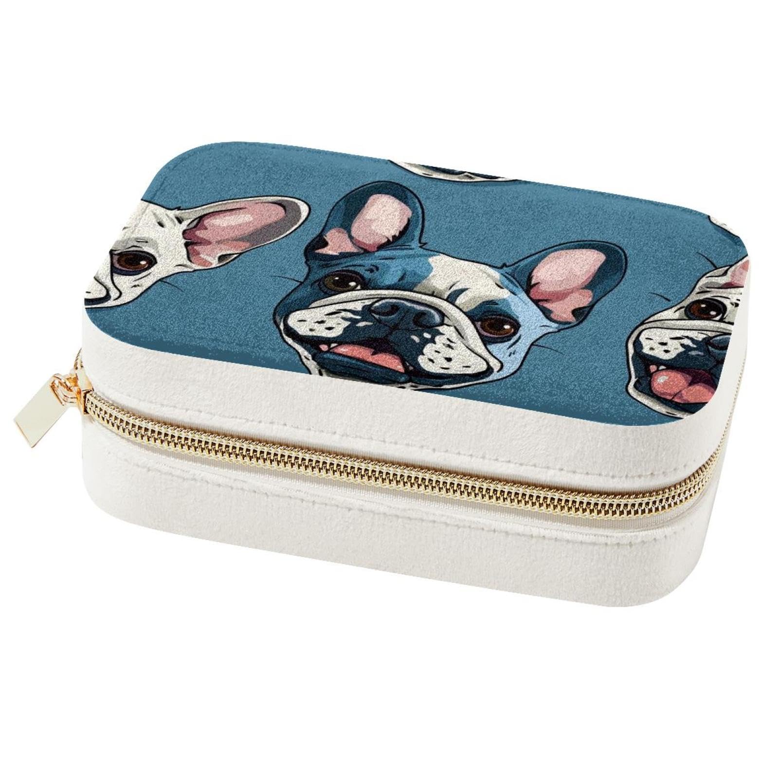 Boîte à bijoux bouledogue français pour voyage et sac à main