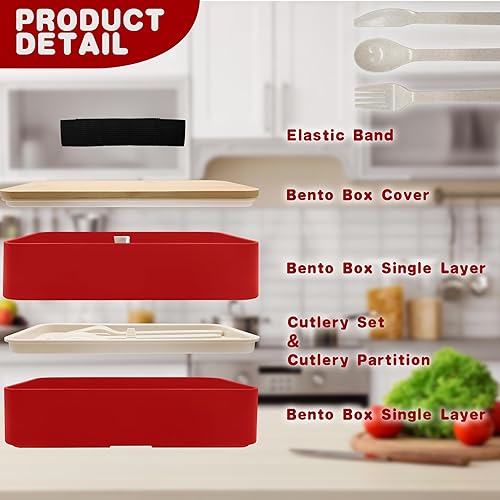 Miniatura 3 de Bento Boxes - Fiambrera Bento de 30.4 fl oz para adultos, simple y moderna, contenedor de preparación de comidas con cuchara y tenedor, sin BPA,