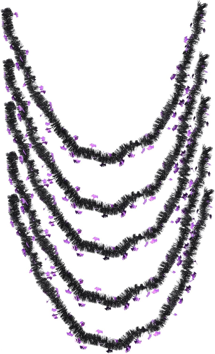 5pcs Black Pet Halloween Tinsel Garland for Ceiling Decor and Events | Reusable Hanging Accent, Spooky Vibrant Look, Versatile Seasonal Display