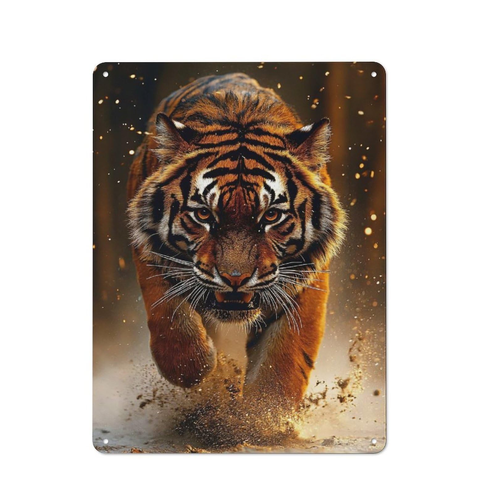 Junmoney Style-4 Workshop Style Tiger Charging Forward Tin Sign 40X30cm, Industrial Wall Art For Garage, Hobby Room, Office Or Man Cave