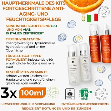 Dr. Dermaluci Lab Gift Set Women Men Mum Birthday Anti-Ageing - Care Tone Radiance - Vitamin C Marine Collagen 5 Hyaluronic Acids Retinol - AIAB Organic Made in Italy - 400 ml