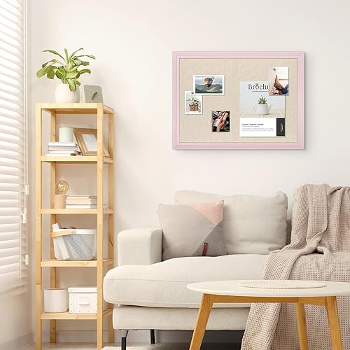 Vista 64 de Tablero de corcho grande de doble cara con lino, tablero de anuncios con marco de madera colgante de 24 x 18 pulgadas, tablero de visión
