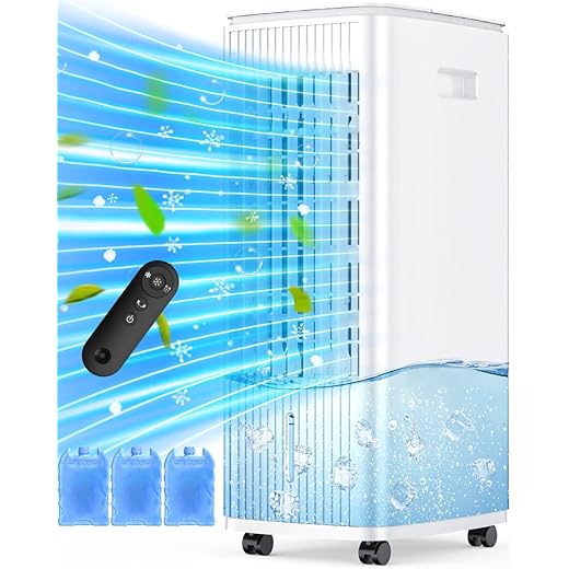 25" Windowless Air Conditioner with Double Tanks for 16H Cooling, 25ft Remote & Timer,3-IN-1 Evaporative Air Cooler for Room, 90° Oscillation, 30dB, 3-Speed Swamp Cooler Air Conditioner Portable