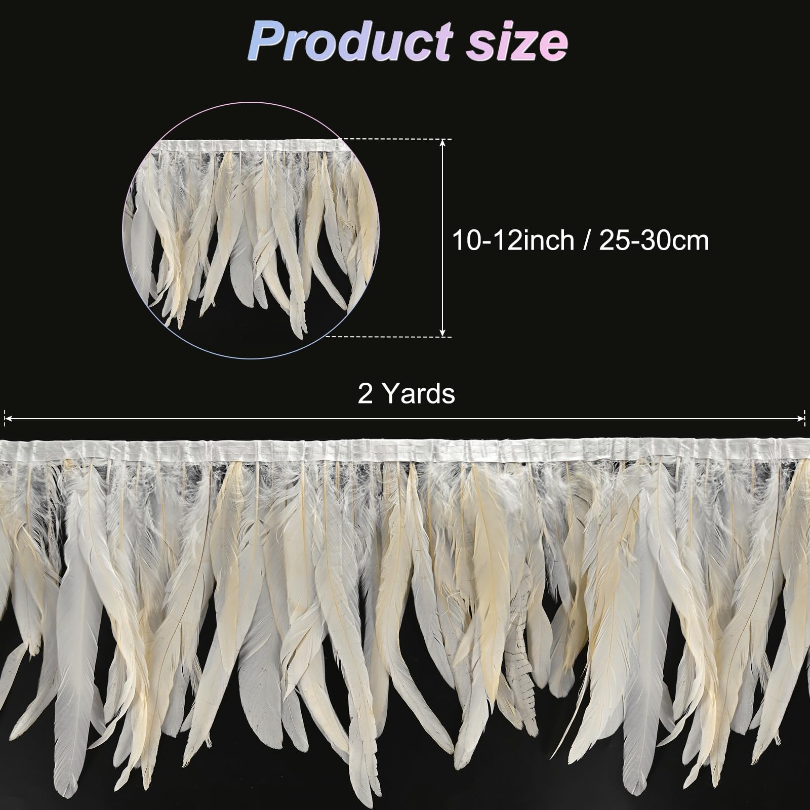 M METERXITY Frangia in piuma di gallo, 18,8 m x 25,4-30,5 cm, bordo in piuma naturale soffice, per lavori fai da te, cucito, abbigliamento da festa, decorazione abito da sposa, acchiappasogni [bianco]