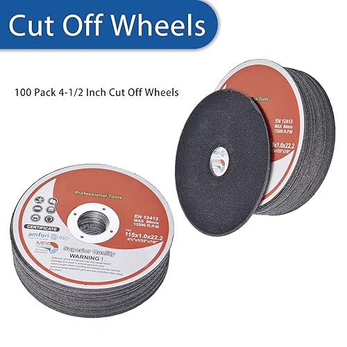 Miniatura 5 de WFLNHB Paquete de 100 ruedas de corte de 4-12 pulgadas para discos de corte de metal y acero inoxidable para amoladoras angulares de 4.5 x 0.040 x