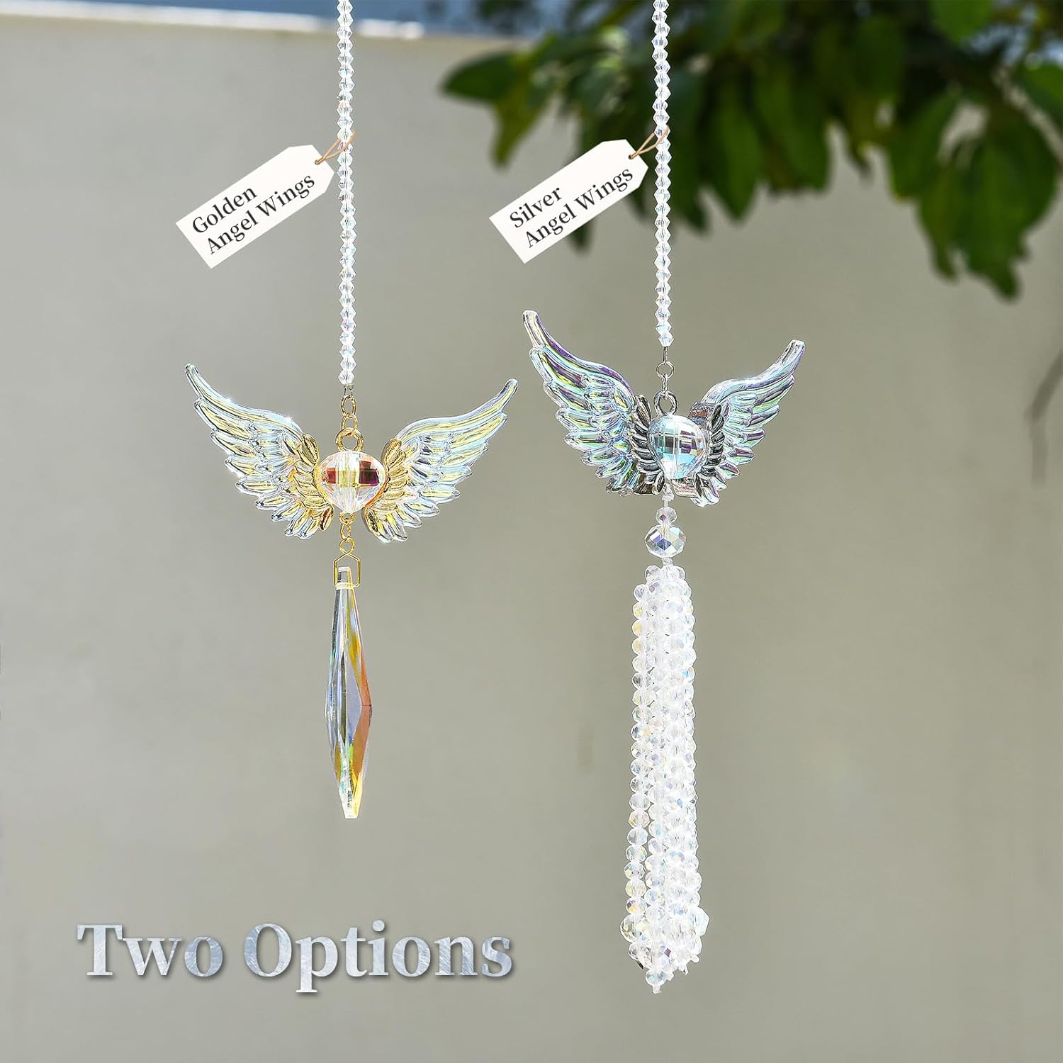 Car Rearview Mirror Angel Wings Crystal Pendant, Iridescent Rainbow Drop Blue and Purple Wings - Symbol of Hope & Protection, Sunlight Catcher, Backpack/Window Ornament, Gift (Crystal Prism) - Image 3