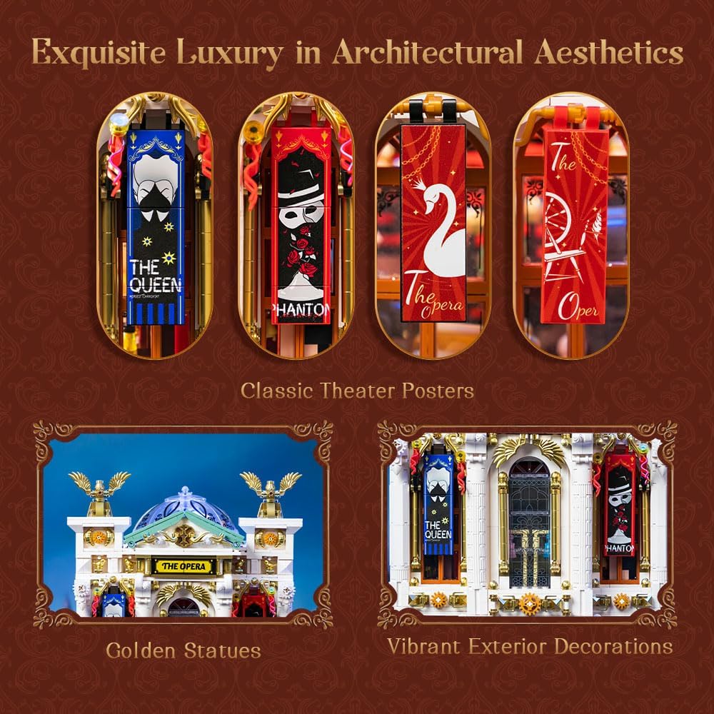 PANTASY Vintage European Grand Theater Building Set-Modular Model with Crystal Chandelier, Transparent Dome&Expandable Street Scenes Retro Collectible Theater Architecture for Adults &Home Décor Gift