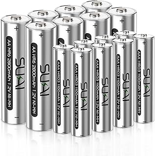 16 Pieces AA AAA Rechargeable Batteries Set, SUKAI High Capacity 8 X 2800mAh AA Rechargeable Batteries and 8 X 1000mAh AAA Rechargeable Batteries 1.2V Ni-MH Batteries