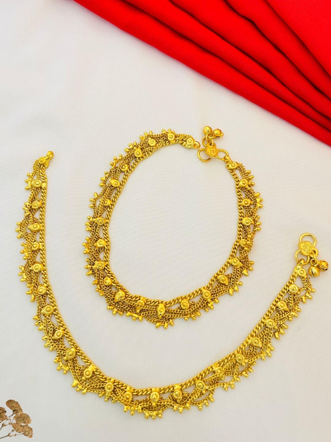 Gold Anklets for Women | Elegant Gold Plated Fancy Payal for Women & Girls | Brass Metal | S Hook Closure Anklets-image-2
