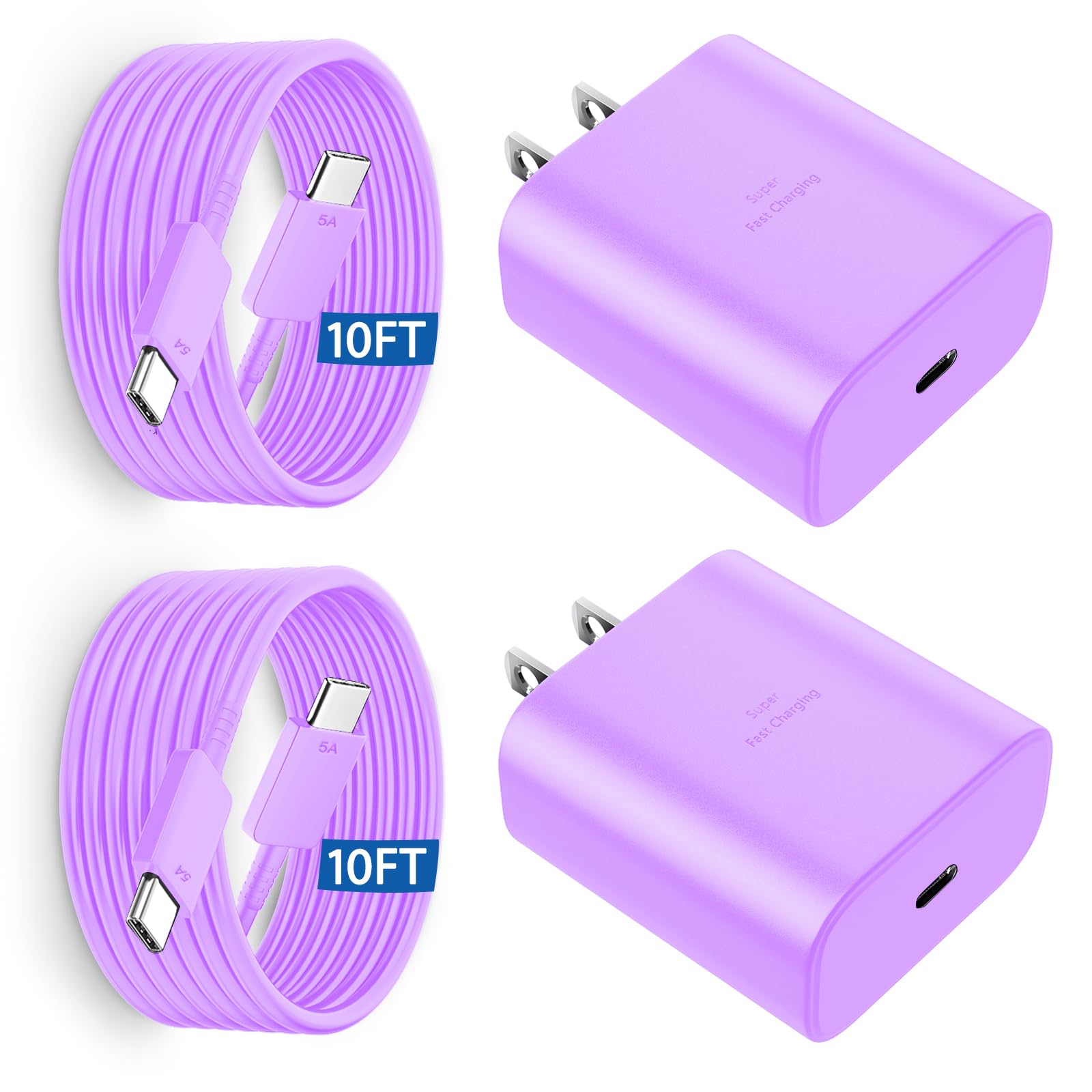 45W Samsung USB-C Super Fast Charger Type C 10FT C Charger Cable Fast Charging with Android Phone Wall Charger Block for Samsung Galaxy S25 Ultra/S25/S24 Ultra/S24/S23 Ultra/S22 Ultra/S22+, Purple