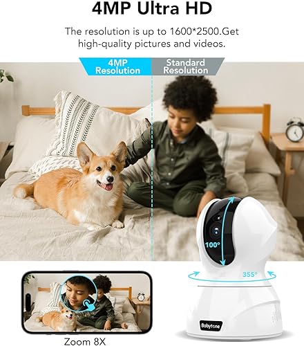 Miniatura 2 de Cámara interior de 2.45GHz, cámaras inalámbricas de 4 MP para seguridad del hogar, cámara WiFi para mascotas, cámara de niñera con sonido de 2 vías,