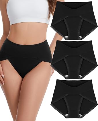 Sunm Boutique High Cut Combed Cotton Underwear for Women, High Waisted Full Coverage Briefs, Soft Comfy Lace Panties