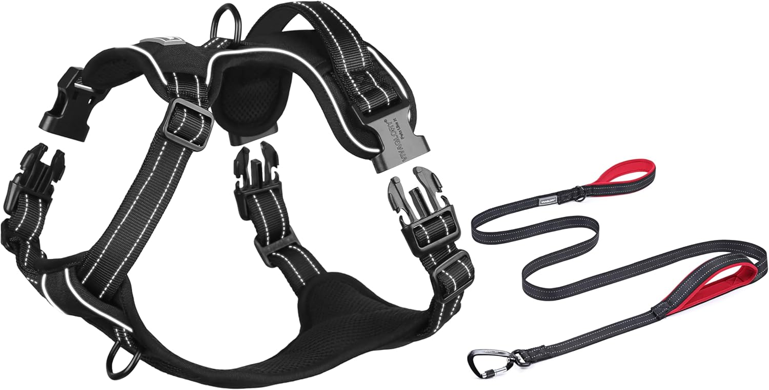 VIVAGLORY + No Pull Dog Harness + Traffic Handle Dog Leash, Training & Walking Padded Soft Handles Small Medium Large Pets