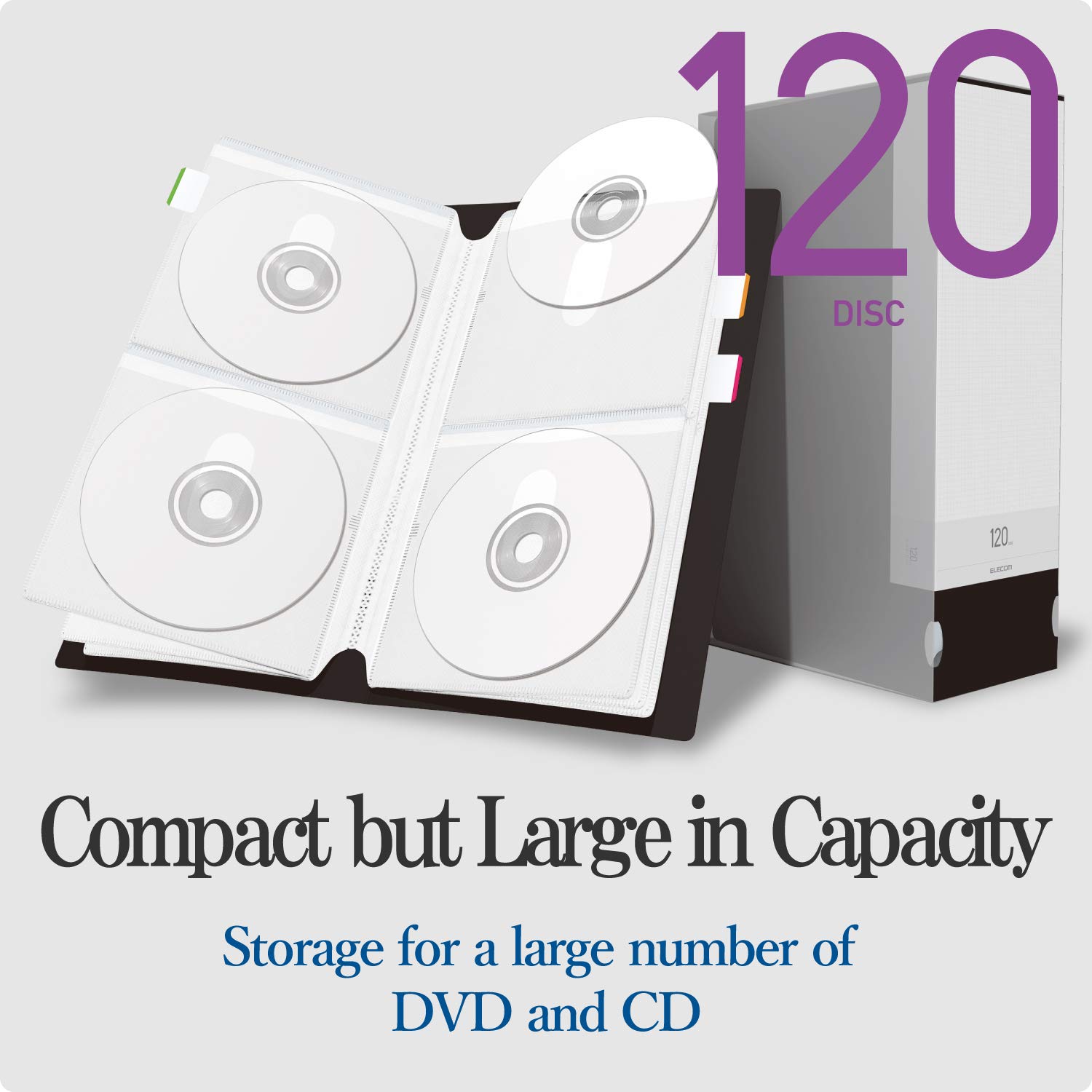 Elecom CCD-FS120BK File Case, DVD CD Compatible File Case, Holds 120 Sheets, Black
