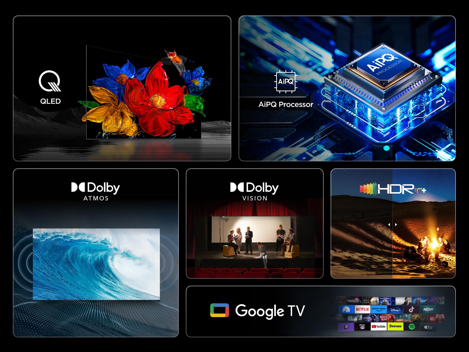 TCL 55T69C Televisor 55 Pulgadas QLED 4K Smart TV, Game Master 120Hz, Dolby Vision y Atmos, VRR y ALLM, HDMI 2.1, Google TV, Motion Clarity, Alexa y Google Assistant