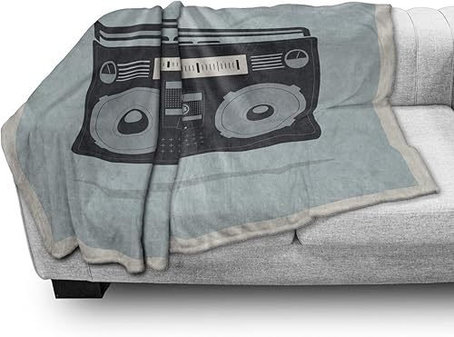 Miniatura 3 de Ambesonne Hip Hop Throw Blanket, Classic 1980s Boombox Image on Doodle Retro Background Nostalgic Urban Ghetto Theme, Flannel Fleece Accent Piece
