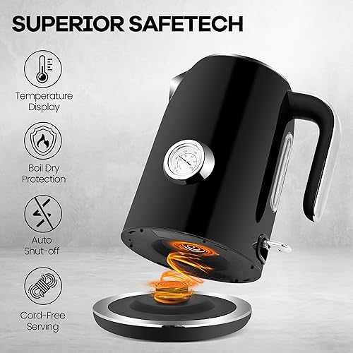 Miniatura 3 de PUKOMC Electric Kettle, 1.7L Stainless Steel Tea Kettle with Temperature Gauge, 1500W Water Boiler with LED Light, BPA-Free, Auto Shut-Off and