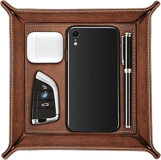 SITHON Valet Tray Desktop Storage Organizer – Premium PU Leather Catchal...