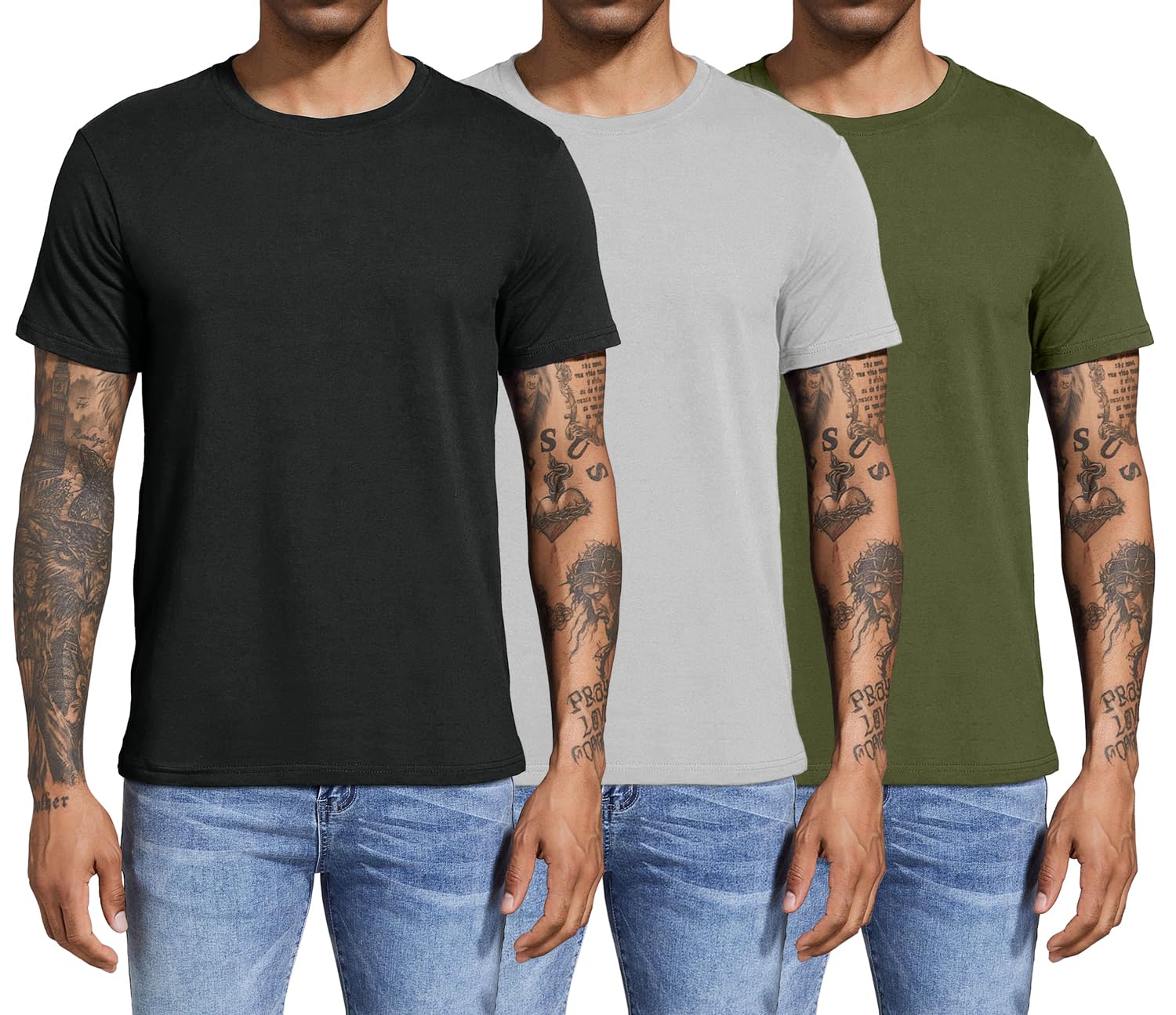 Boyzn Men's 3, 4 or 5 Pack Cotton T-Shirts, Short Sleeve Crewneck Sport Tees, Cotton Gym Workout Running Shirts for Men