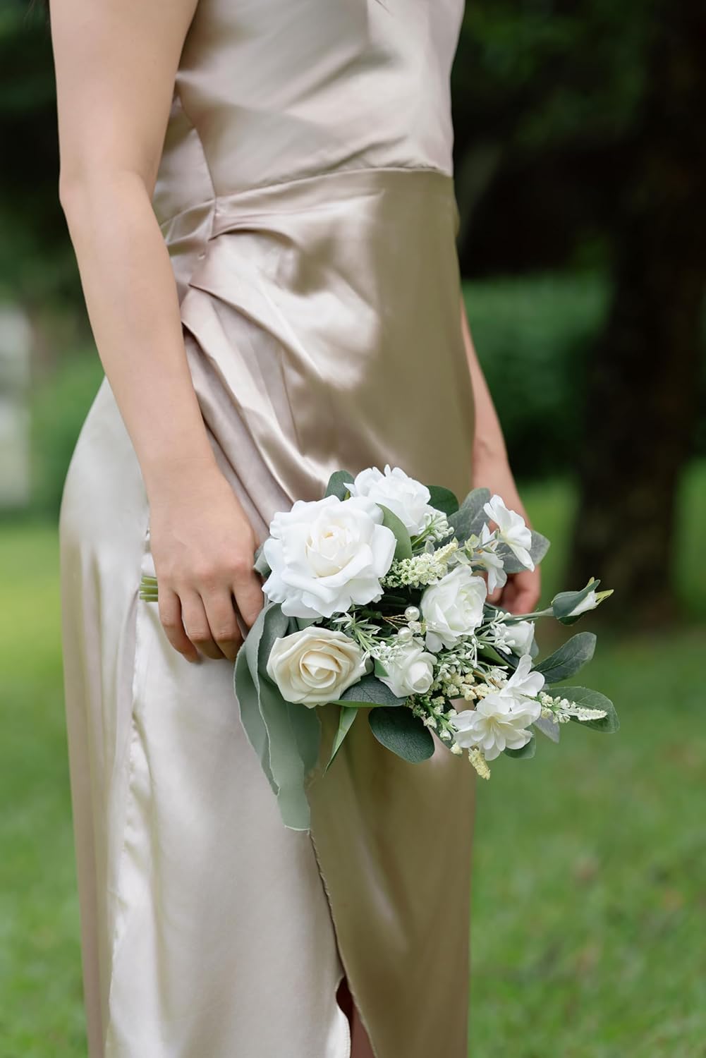 Set of 6 White Bridesmaid Bouquet, Sage Green Bridal Bouquets for Bridesmaids,Small Wedding Bouquet,for Wedding, Ceremony, Anniversary, etc,Artificial Flowers