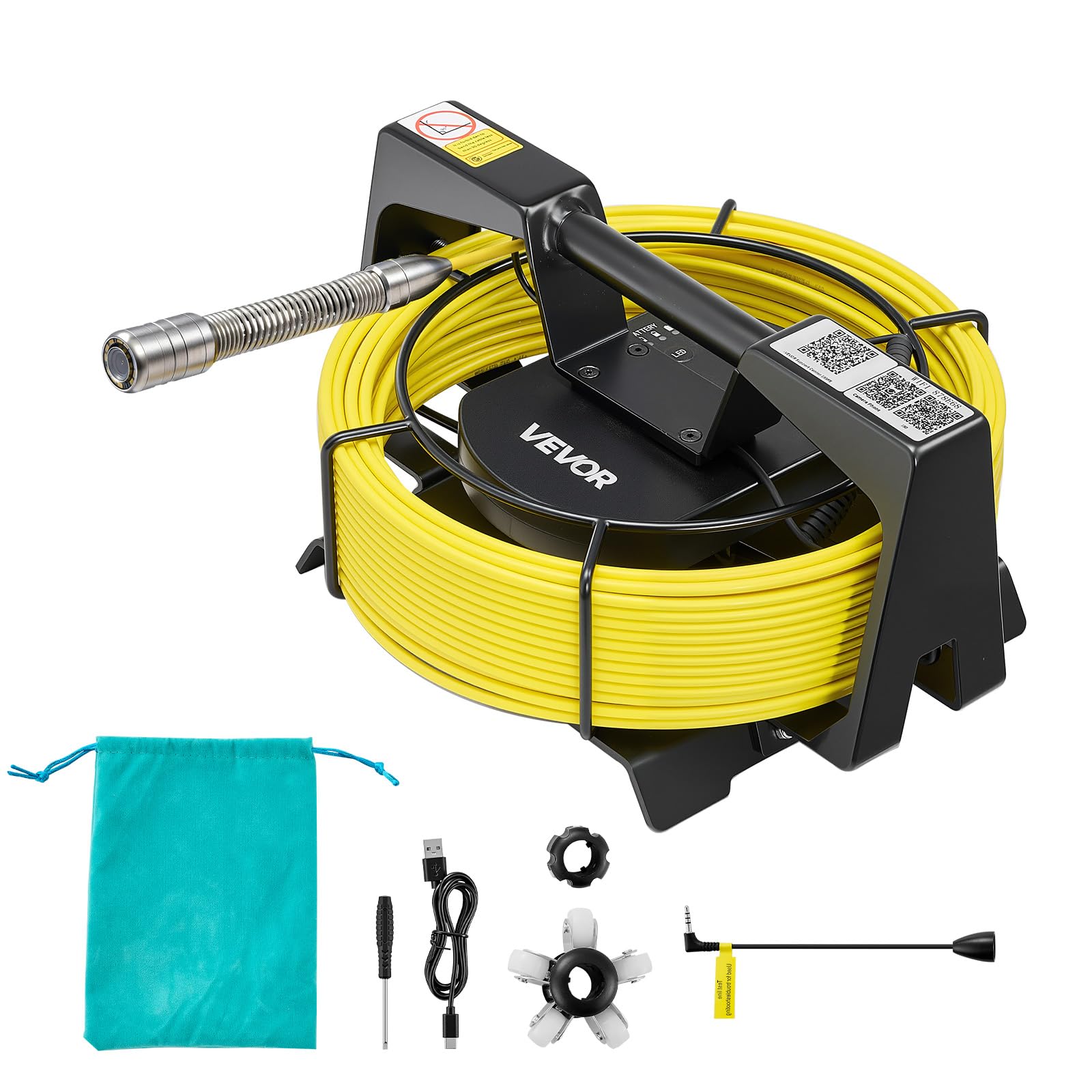 VEVOR Cámara de Inspección de Tuberías 1080P con Cable Semirrígido 20 m, 12 Luces LED de 3 Niveles, Cámara de Inspección Endoscópica, WiFi Inalámbrica, Batería 4500 mAh para Alcantarillado Fontanería