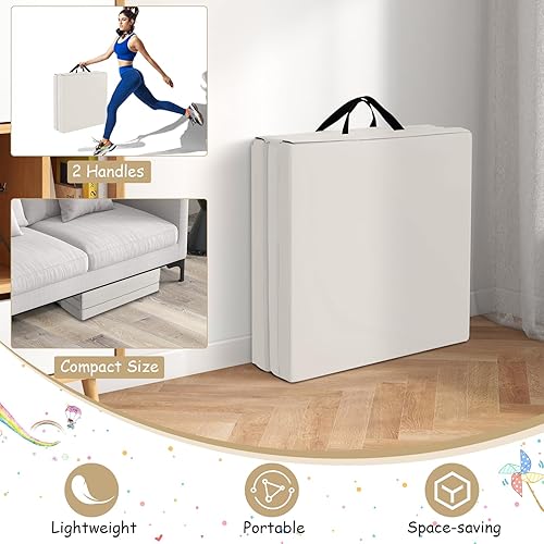 Miniatura 28 de Giantex Colchoneta de gimnasia de 6 x 2 pies, tapete plegable de 2 pulgadas de grosor con cierre de gancho y bucle, tapete de gimnasio plegable