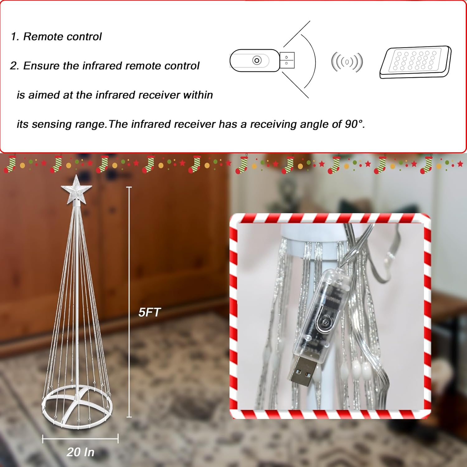 5ft 205 LED Color Change Outdoor Christmas Tree with Remote & APP Control, Outdoor Christmas Tree Light Show for Yard, Porch, Outside, Indoor Decorations