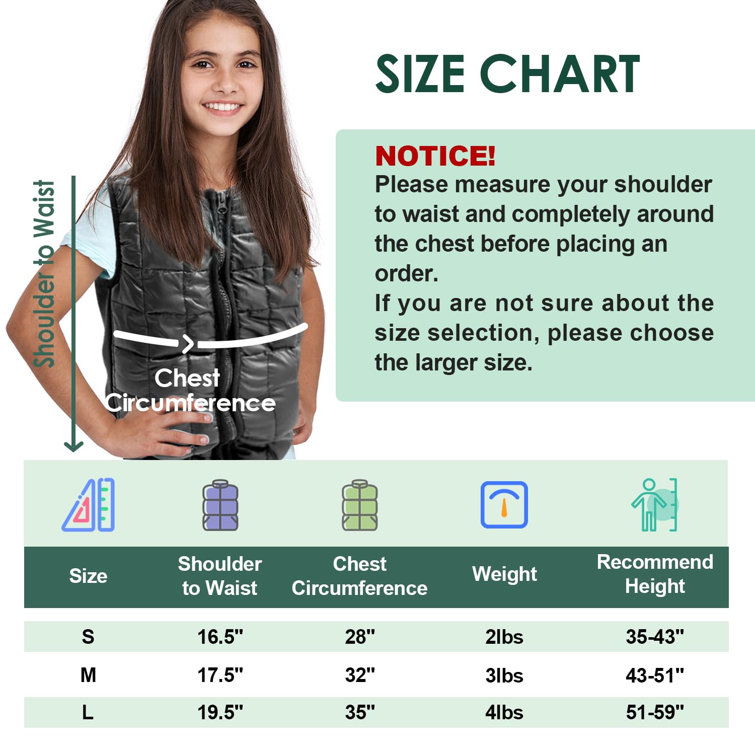 Chaleco de compresión para niños, chaleco de compresión para niños con autismo, TDAH, comodidad de presión profunda para niños pequeños, adolescentes y niños (Small(0,9 kg=2 lbs))