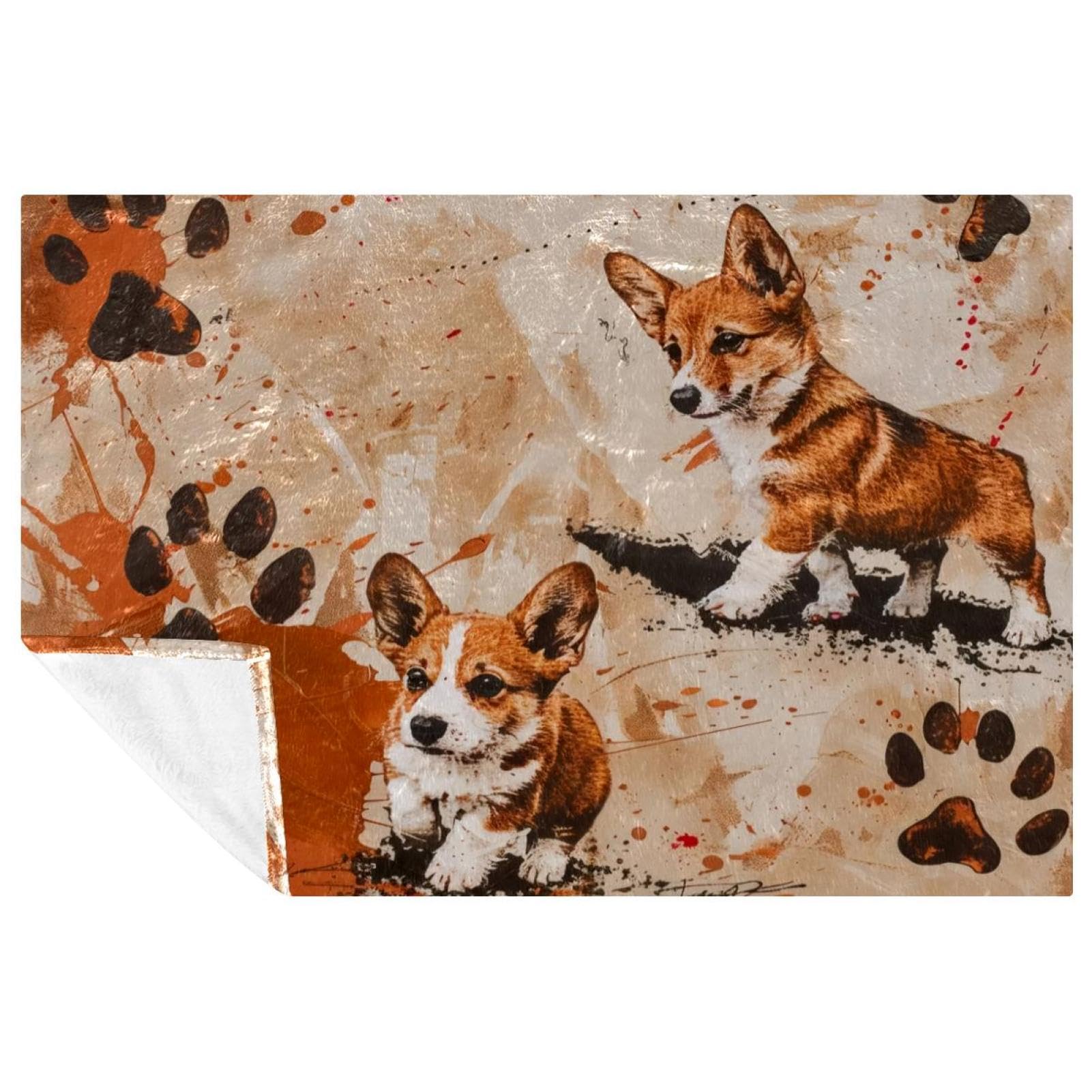 Couverture Corgi chaude et douce 150x100 cm pour lit et canapé