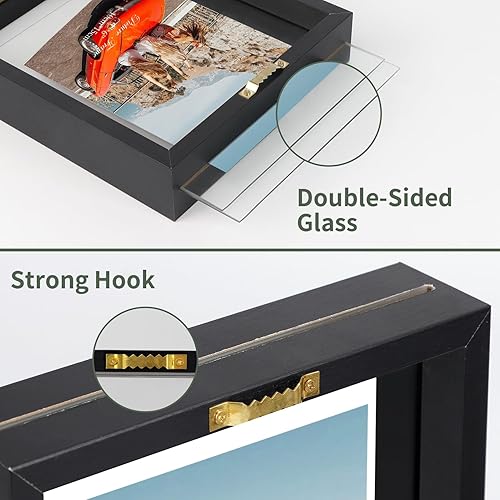 Miniatura 4 de Portarretratos de 4 x 6, paquete de 4 portarretratos flotantes de doble cristal para fotos de hasta 6 x 8 pulgadas, para colgar en el escritorio o